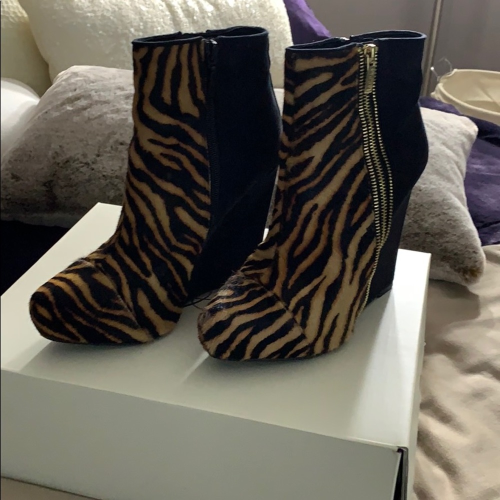 RACHEL Rachel Roy Zebra Print Wedge Ankle Boots